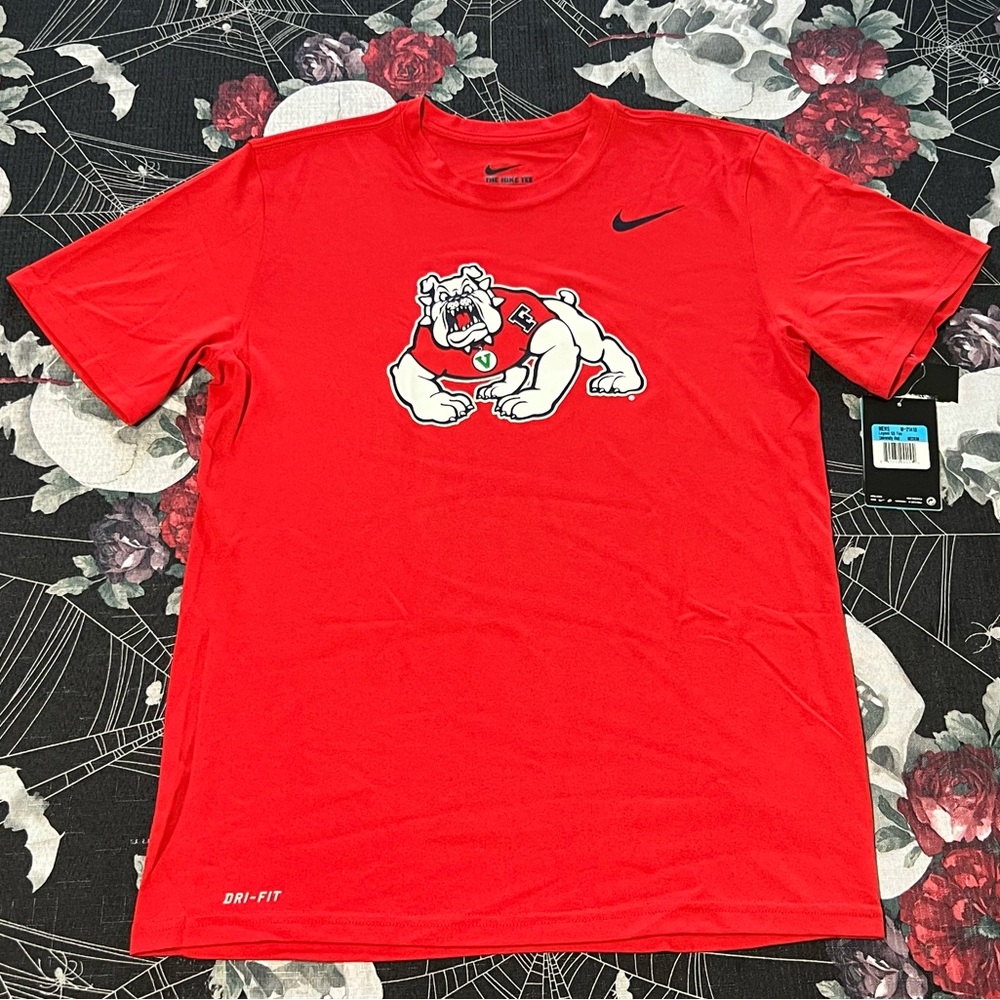 Nike Red Short Sleeve Tee with Bulldog Graphic